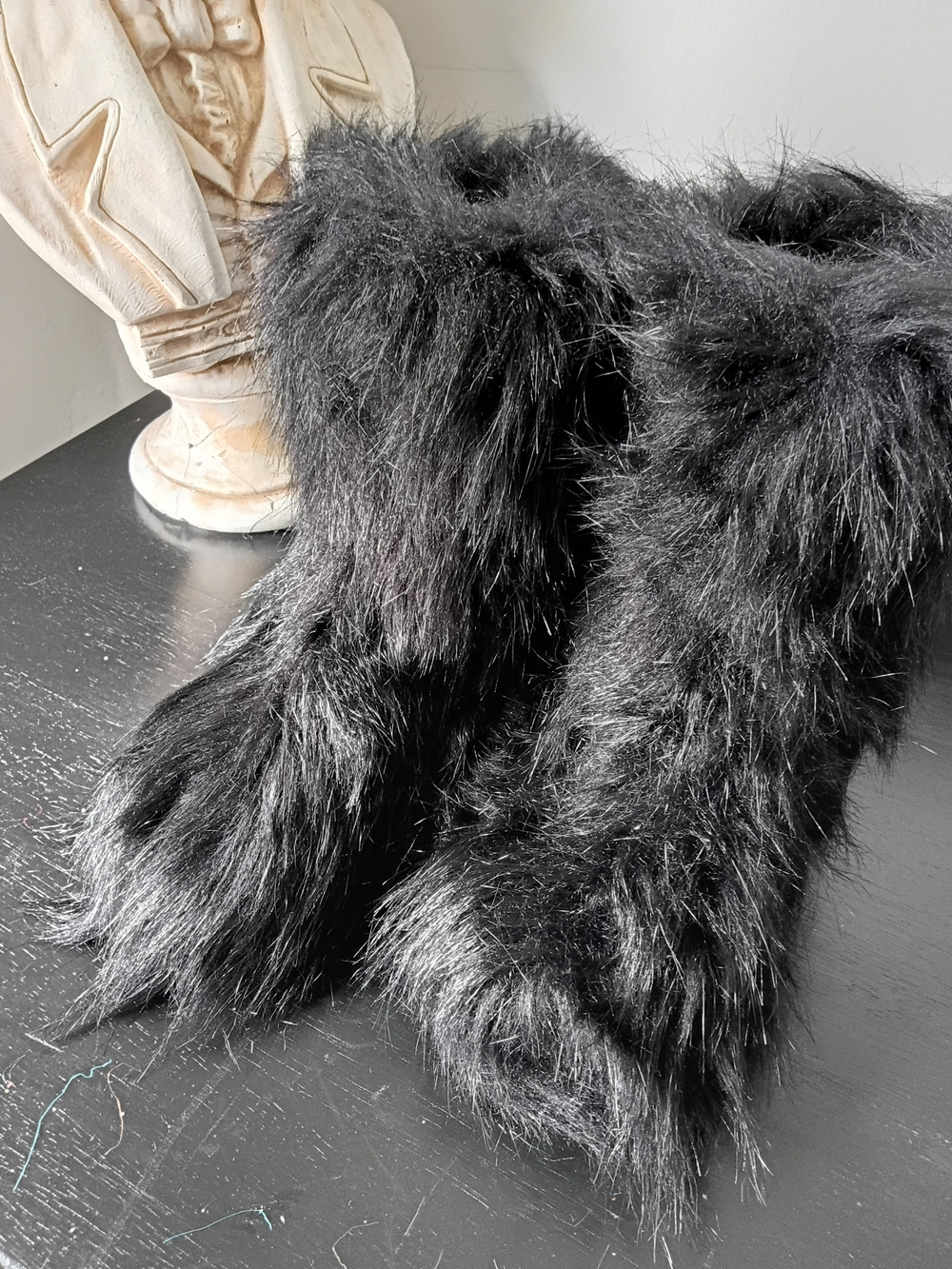 Plush Faux Fur Ankle Booties in Black